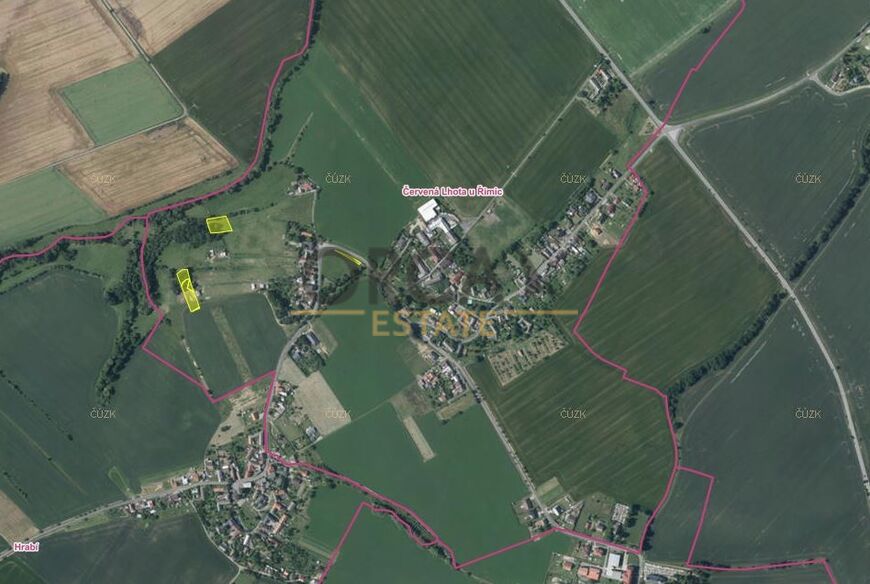 Prodej pozemků o výměře 3687 m2 v k.ú. Červená Lhota u Řimic (okres Olomouc)